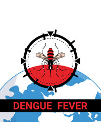 Target on mosquito. Stop malaria, zika disease or dengue fever no mosquito bite and infection concept. Warning danger sign with mosquitos drinking the world blood. Vector illustration