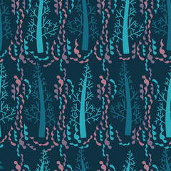 Vector seamless design of abstract gloomy emerald forest. 