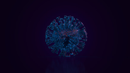 CORONAVIRUS COVID-19 / SARS-CoV2 Virus solo beleuchtet vor dunklem Hintergrund | 3D Render Illustration