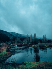 River at the foot of the mountain