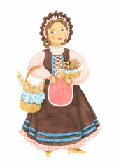 Pretty young woman with basket of bread