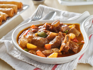 filipino beef kaldereta in bowl
