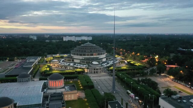 Wroclaw, Poland. Aerial view of Centennial Hall (Hala Stulecia) - historic building used for exhibitions and concerts
