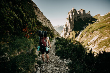 hiking in the Alps mountains Saxer Lücke and wild camping