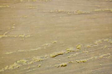 The texture of a muddy puddle with formed mud and quagmire.