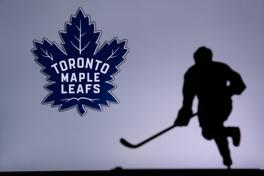 TORONTO, CANADA, 17. JULY: Toronto Maple Leafs Concept photo. silhouette of profesiional NHL hockey player