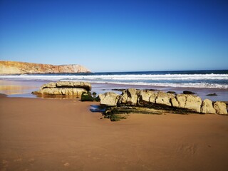 Sagres, Praia da Mareta beach, Algarve, Portugal
Praia da Mareta beach in Sagres and is a popular beach for surfing. Region of Algarve, in Portugal