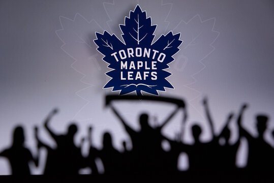 TORONTO, CANADA, 17. JULY: Toronto Maple LeafsFans Silhouette. Crowd celebrate and support the NHL hockey Team. Sport photo, edit space