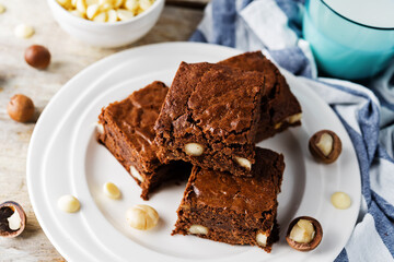White chocolate chips macadamia brownie