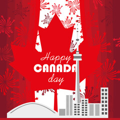 Happy Canada day card. Toronto landmark. Maple leaf - Vector