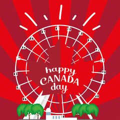 Happy Canada day card with a grande roue. Montreal landmark - Vector