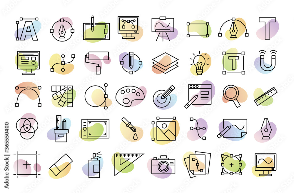 Fototapete set line icons of graphic design. simple vector linear icons in a modern style flat. graphic design,