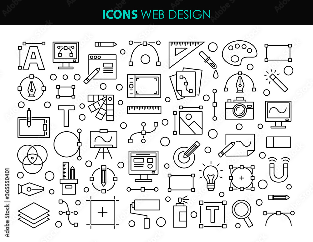 Poster set line icons of graphic design. simple vector linear icons in a modern style flat. graphic design,