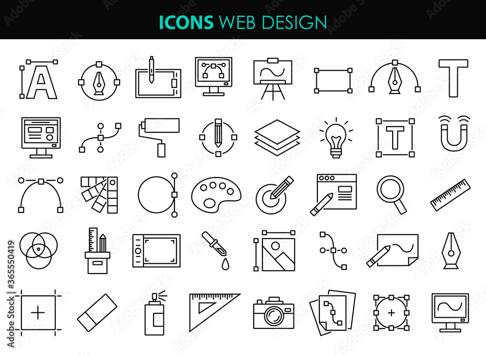 Poster set line icons of graphic design. simple vector linear icons in a modern style flat. graphic design,