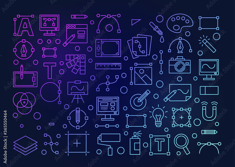 Poster set line icons of graphic design. simple vector linear icons in a modern style flat. graphic design,