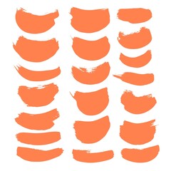 A large set of vector orange round soft brush strokes isolated on white background