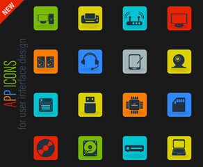 Computer equipment simple vector icons