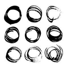 Abstract black ink circles set 2 on white background