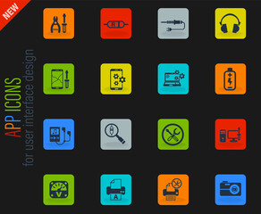 electronics repair icon set