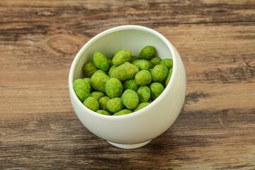 Spicy wasabi peanuts in the bowl