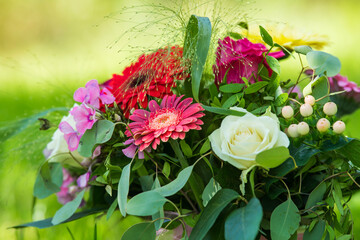 Colorful summer flowers bouquet with nature background