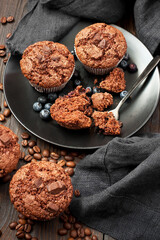 Tasty  homemade muffins with chocolate
