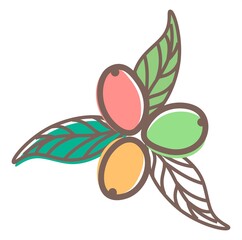 Flat icon of coffee beans leaves.
Minimalistic vector design.