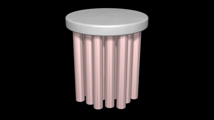 Round cylindrical scrubbing brush . Straight new bristles. 3d  rendering illustration isolated on black background