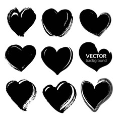 Abstract black textured strokes in heart shape isolated on white backckground