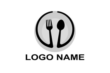 Abstract logo of a cafe or restaurant. A spoon and fork on a plate. Food logo design. Vector illustration