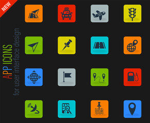 navigation ransport map icon set