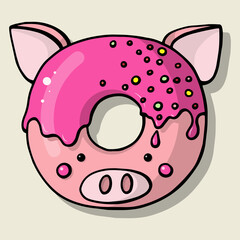 Glazed cute doughnut animals. Isolated donuts with glaze and bite