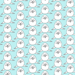 Beautiful vector seamless pattern with the image of white seals floating in the sea. Design for printing cards, invitations, posters, fabric, bedding, children's clothing, textile