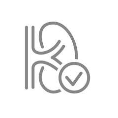 Kidney with tick checkmark line icon. Healthy internal organ symbol