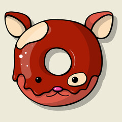 Glazed cute doughnut animals. Isolated donuts with glaze and bite