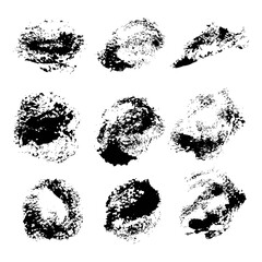 Abstract texture smears of black paint spots on white paper 1