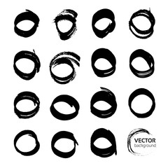 Abstract textured circle strokes of black paint on white background