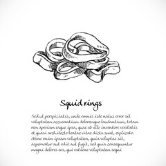 Background for your text with doodles on a teme sea food - squid rings