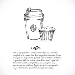 Background for your text with doodles on the topic of sweets - coffee and cake