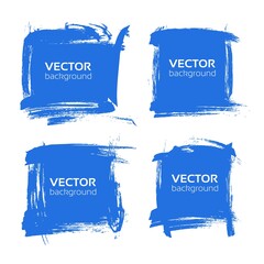 Banners from blue textured strokes isolated on white background