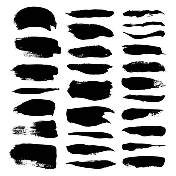 Big set of abstract black smears isolated on white background