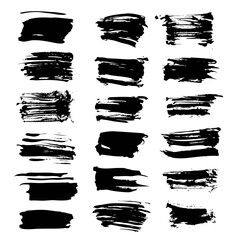 Big set of abstract textured black vector strokes isolated on a white background