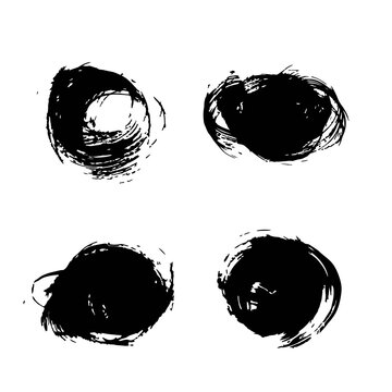 Black Abstract Round Random Vector Set Of Brush Strokes