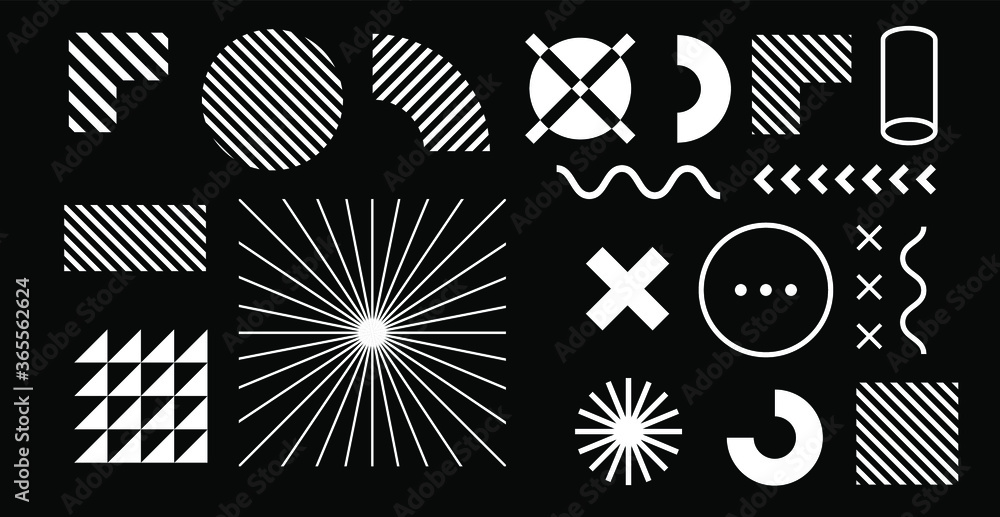 Poster set of abstract universal geometric elements and shapes for design. futuristic neo-memphis compositi