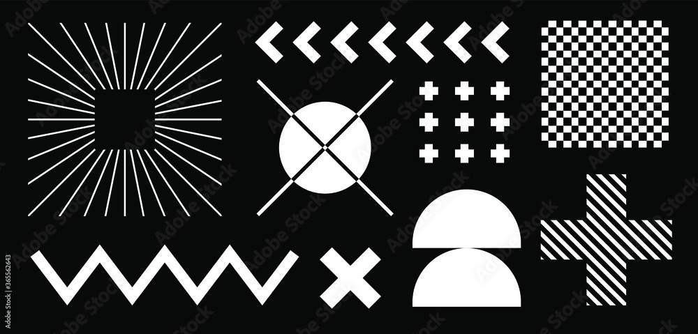 Poster set of abstract universal geometric elements and shapes for design. futuristic neo-memphis compositi