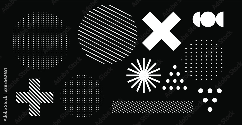Poster set of abstract universal geometric elements and shapes for design. futuristic neo-memphis compositi
