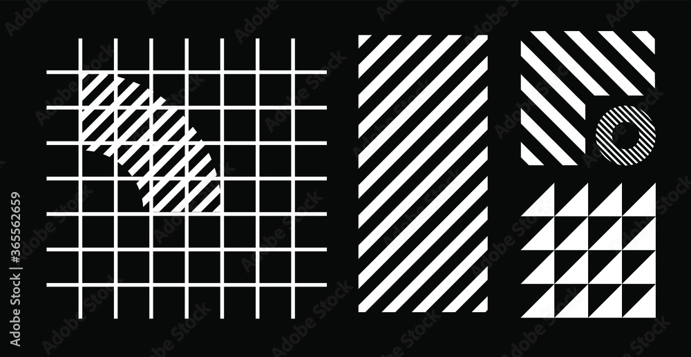 Poster set of abstract universal geometric elements and shapes for design. futuristic neo-memphis compositi