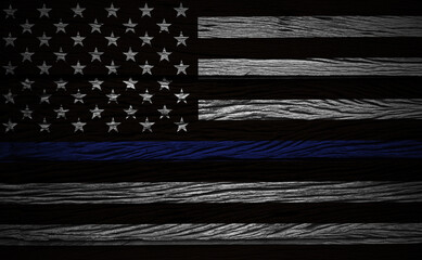 An American flag symbolic of support for law enforcement,grunge wood usa flag