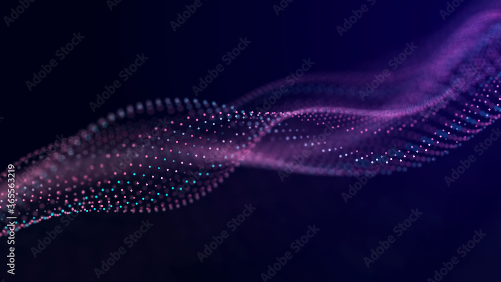 Aufkleber Abstract wave of sound particles. Equalizer for music. Signal transmission. 3d rendering.