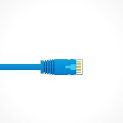 Blue patch cord isolated over white background - obrazy, fototapety, plakaty